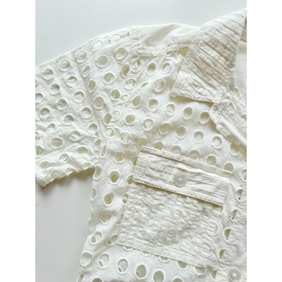 SOLID & STRIPED Harper White Cotton Eyelet Belted Shirt Dress Cover-Up, Size S - Picture 9 of 16